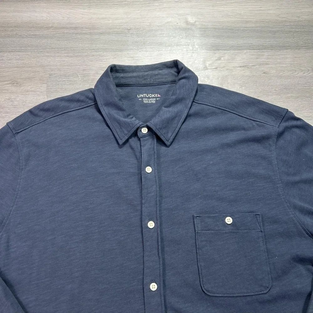 UNTUCKit Shirt Mens‎ 3XL Blue Lester Jersey Cotton Button Front Long Sleeve